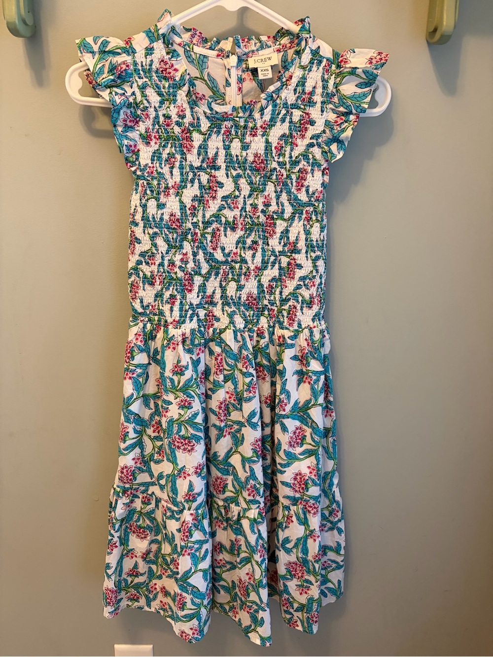 J. Crew Womens White Dress with Teal and Pink Floral Print